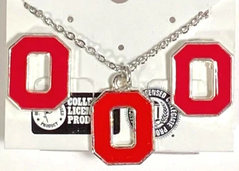 NCAA OSU Ohio State Buckeyes 18 Inch Neck & Pierced Earrings Silver Plate NEW Cover