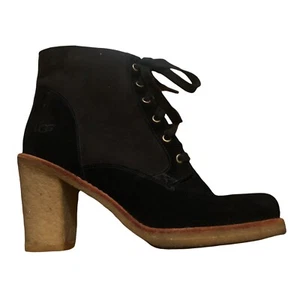 UGG® AUSTRALIA SOFIA BLACK SUEDE ANKLE BOOTS CREPE HEELED RRP £225 Womens Chunky - Picture 1 of 12