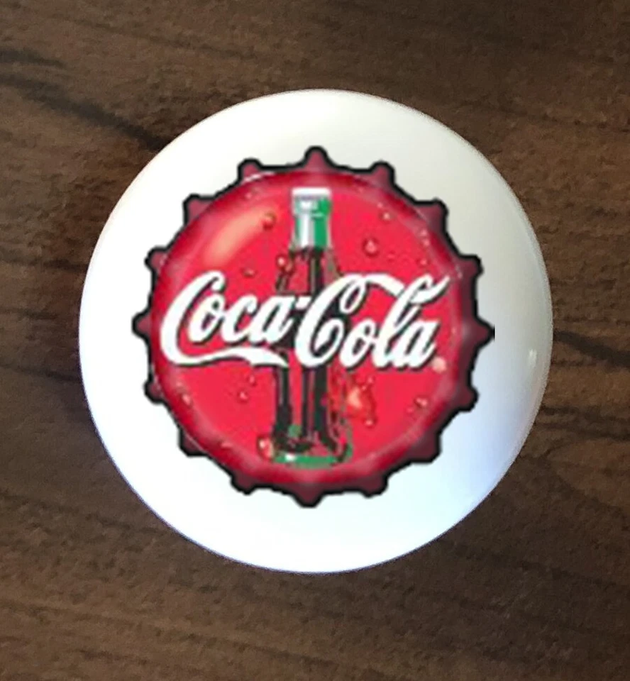 COKE RED BOTTLE CAP WHITE CERAMIC KITCHEN CABINET DRESSER KNOB DECOR - Image 1 of 1