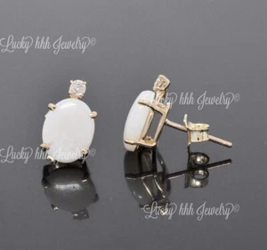 14k Yellow Gold Stud Diamond & AAA Oval Australian Opal Earring 2.13 ct - Picture 1 of 6