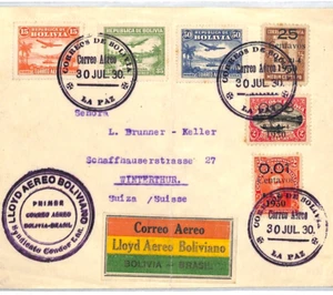 BOLIVIA Cover FIRST FLIGHT BRAZIL Aereo Lloyd *LAB* La Paz 1930 Switzerland XT10 - Picture 1 of 12