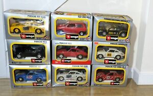 Burago 1:24 x 9 Diecast Model Cars 0102 Porsche 911 S 935 Turbo 959 Ferrari GTO