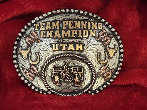 CHAMPION FIBBIA CINTURA TROFEO CAMPIONE SQUADRA PENNING RODEO PROFESSIONALE☆UTAH☆RARA☆594