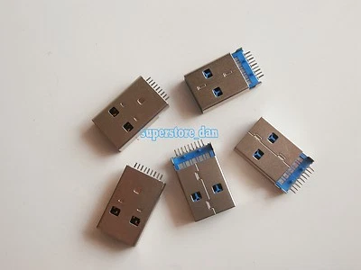 5X USB 3.0 Type A 9 Pin 180° Male SMT SMD Panel Mount DIP USB Connector - Image 1 of 4