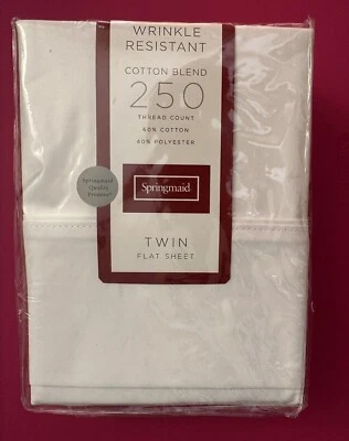 Springmaid Wrinkle Resistant  TWIN FLAT Sheet  250 Thread Count    White   NEW   - Image 1 of 4
