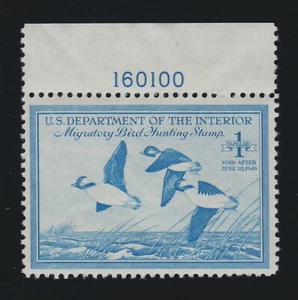 US RW15 $1 Federal Duck Stamp Mint Plate # Single VF OG NH SCV $60 (002) - Picture 1 of 2