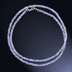 White Rainbow Moonstone Beaded Necklace, Blue Flashy Moonstone Beads Jewelry - Picture 1 of 4