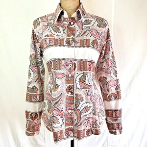 ETRO Womens Multicolor Paisley Button Up Long Sleeve Cotton Shirt Sz 10/46 Italy - Picture 1 of 15
