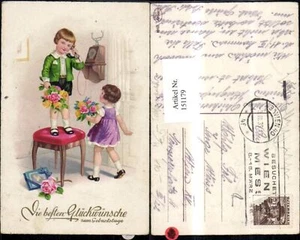 151179,Geburtstag Kinder b. Telefon Antik Hocker Blumenstrauß Geschenk Glitzersc - Picture 1 of 1