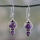 Vintage   Purple Turquoise Silver Long Hook Earrings Jewelry 