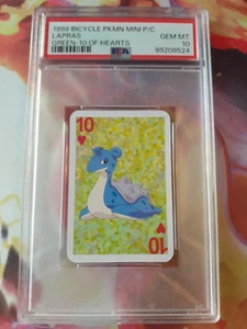 1999 Pokemon Lapras 10 of Hearts Bicycle Mini Poker Playing Card PSA 10 Gem Mint - Picture 1 of 2