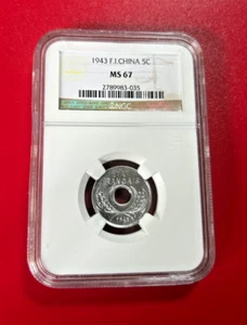 1943 FRENCH INDO CHINA 5 CENTS NGC MS 67 TOP POP HIGHEST GRADE - Picture 1 of 2
