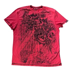 MMA Elite T-Shirt Herren Gr. 2XL Rot Totenköpfe Grunge Y2K Kurzarm Flecken - Bild 1 von 16