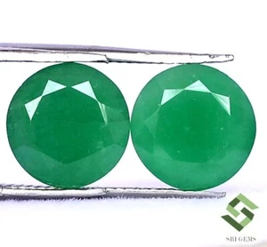 8 mm Certified Natural Emerald Round Cut Pair 3.79 CTS Untreated Loose Gemstones - Picture 1 of 6