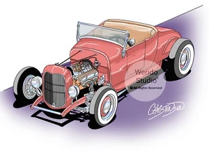 Ford Hot Rod Roadster Automotive Art Print - Picture 1 of 1