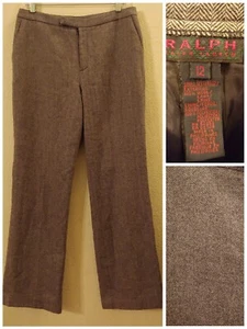 RALPH RALPH LAUREN Womens Sz 12 Wool  Herringbone Cream Black Lined Dress Pants - Picture 1 of 9