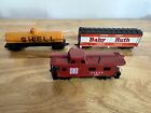 Lot of 3 HO Scale Tyco train cars: Baby Ruth, Santa Fe caboose, Shell tanker
