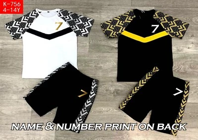 MVPRINTS Football Personalised Kids T Shirt & short set Boys Girls Name Age Retro Gift Te