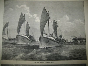 1874 Deal Regatta Boat Race, Fireworks from ships Reykjavik Wood Antique PRINT - Picture 1 of 3