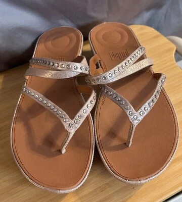 Sandalias FitFlop NUEVAS Puntera Rosa Metálico Estrás "Linny Criss Cross" 10 Foto 1 de 4