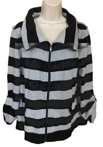 Sweatshirt Jacket EXERTEK  Soft Cotton Full Zip Up  Knit  Gray  Black L Woman’s - Picture 1 of 10