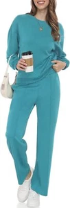 Womens 2 Piece Outfits Sweatsuit Long Sleeve Pullover Tops Small, Green-1 - Picture 1 of 6