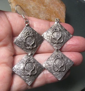 Sterling 925 13gr solid silver Modernist style double linked design earrings. - Picture 1 of 3