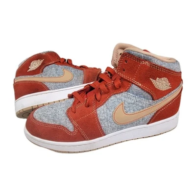 Jordan 1 Mid Denim Red Size 6.5Y Suede Red Gray DM4384-600 2021 Athletic Casual  - Image 1 of 4