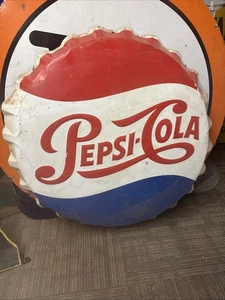 Großes 50er Jahre Stout Sign Co. Pepsi Kronkorkenschild 38" Scheunenfund ORIG ZUSTAND! - Bild 1 von 14