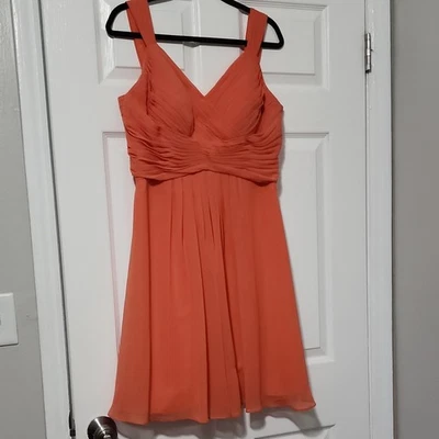 Azazie Peach Formal Bridesmaid Prom Cocktail Dress Size A14 - Image 1 of 4