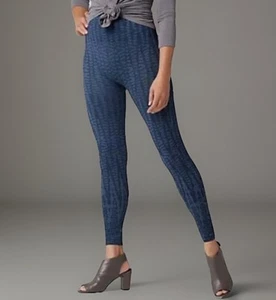 SPANX Leggings Womens X-Large Indigo Blue Geo Print Seamless Look At Me Now NEW - Picture 1 of 9