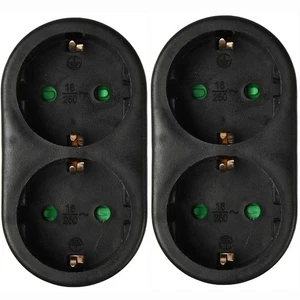 2x Doppel Mehrfach Multi Stecker Steckdosenadapter 2-fach vertikal schwarz Set - Bild 1 von 9
