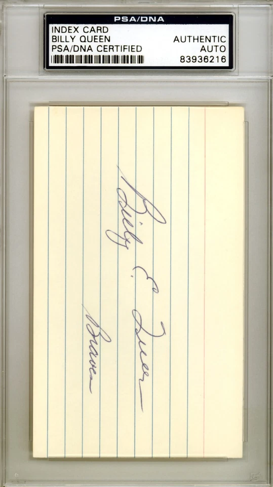 Billy Queen Autographed Signed 3x5 Index Card Milwaukee Braves PSA/DNA #83936216 - Image 1 of 1