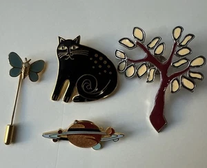 Vintage Enamel Laurel Burch Keshire Cat, GAP Tree, Saturn, Butterfly Pin Brooch - Picture 1 of 8