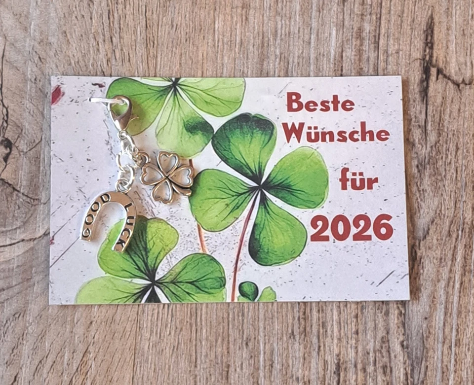 MARKENLOS Glücksbringer Neues Jahr 2026 Hufeisen / Kleeblatt Neujahrswünsche Gastgeschenk