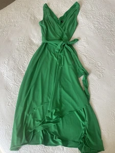 DKNY Faux Wrap Dress Size 12 Us 8 Apple Green Belted Chiffon Midi Worn Once - Picture 1 of 5