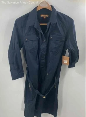 Ellen Tracy Womens Navy Blue 3/4 Sleeve Collared Pockets Shirt Dress Size XL - Image 1 of 4