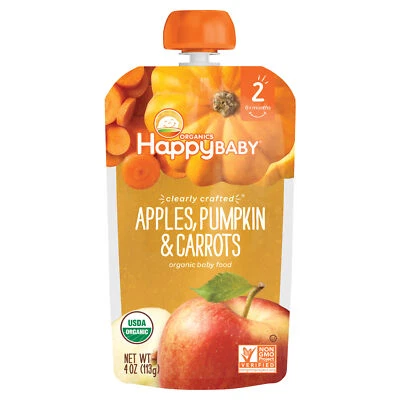 Happy Baby Stage 2 Manzana Calabaza Zanahoria Orgánica 4 OZ (Paquete de 16) Foto 1 de 2