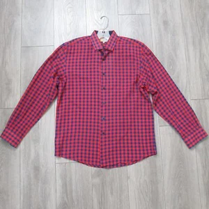Frank Stella Clothier Shirt Men M Red Blue Check 100% Cotton Button Tailored Fit - Picture 1 of 10