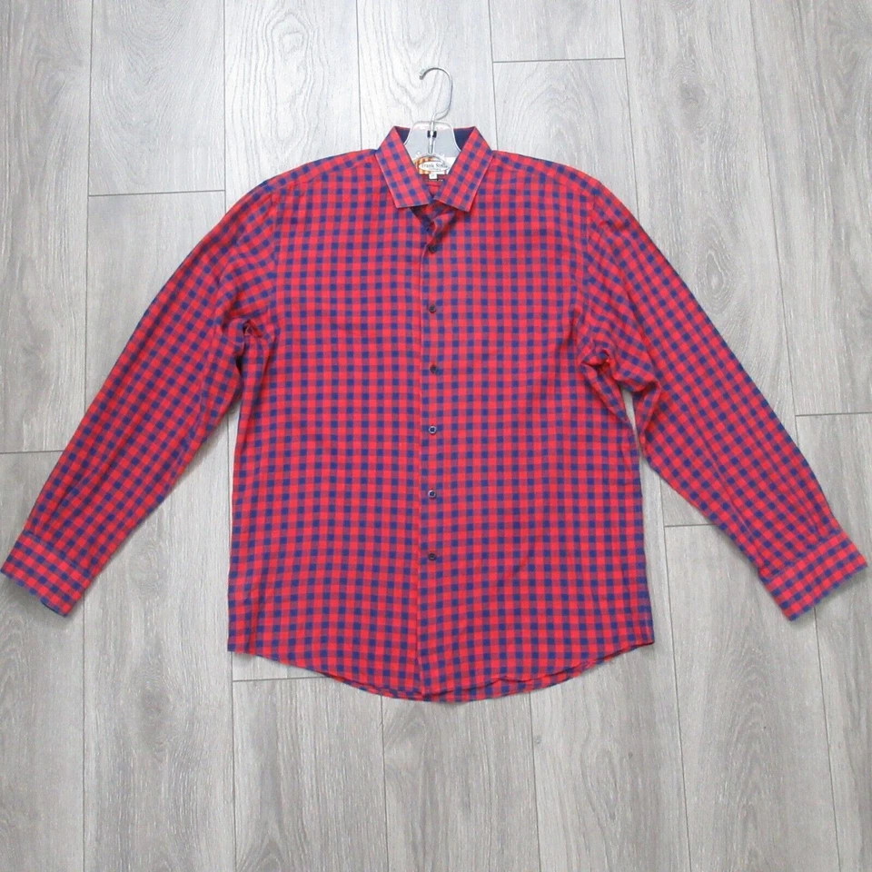 Camisa Frank Stella Clothier Hombre M Rojo Azul Cuadros 100% Algodón Botón Ajuste A Medida Foto 1 de 4