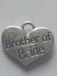 1 OR 4 "BROTHER OF BRIDE" TIBETAN SILVER RHINESTONE HEART WEDDING THEME CHARM - Bild 1 von 3