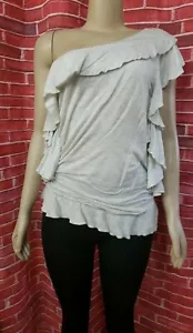 ROBERT RODRIGUEZ RUFFLED ONE SHOULDER HEATHER GRAY MODAL SIZE M WOMEN'S TOP #CB4 - Picture 1 of 9