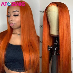 Orange Lace Front Wigs Natural Wave Silky Soft Cosplay Heat Resistant Synthetic - Picture 1 of 12