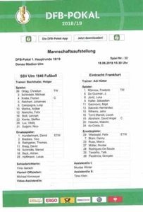 Line up     18/19   Pokal    SSV Ulm 1846 - Eintracht Frankfurt - Imagen 1 de 1