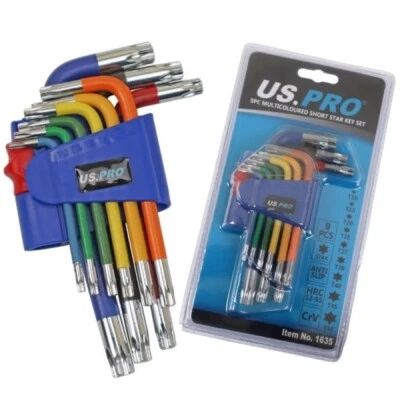 9pc OFFSET TORX KEY SET Short T10/T50 Tamper Proof Hole In Ends US PRO TOOL - Image 1 of 4