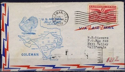 Cover First Flight United States, 1949. Coleman to Mill Valley. Texas Area, Co - Image 1 of 3