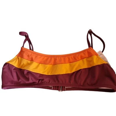 Top Bandeau de Bikini Rhythm Retro Rayas Nuevo sin Etiquetas Natación Talla 10 Ajustable Marrón Naranja Foto 1 de 4