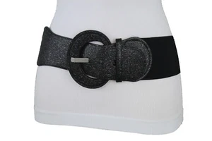 Women Black Belt Elastic Fabric Fashion Hip Waist Black Sparkling Glitter M L XL - Picture 1 of 12