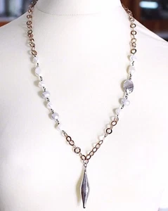 COLLANA ARGENTO 925, PERLE BAROCCHE, CATENA ROLO ROSA LAVORATA, PENDENTE OVALE - Foto 1 di 8