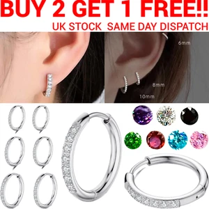 Silver Huggie Earrings Crystal Womens Sleeper Hoop Stud Cuff Hoop Earrings UK - Picture 1 of 23